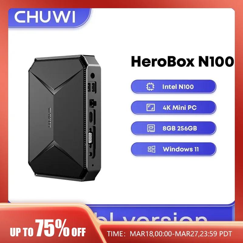 CHUWI Herobox ̴ PC  12  N100  ھ, 8GB LPDDR5 256G SSD,  11,  6,  5.2, HD Ʈ VGA 3.5mm Ʈ